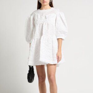 SIMONE ROCHA Mini Cloqué Smock Dress With Balloon Sleeves In White Size 2